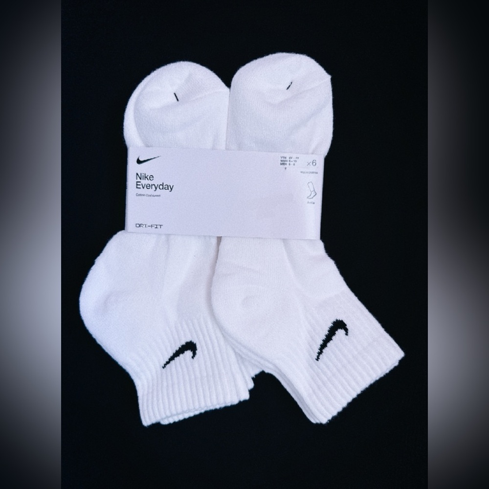 NIKE 6-Pack Everyday Cushion Ankle DRI-FIT White Socks For Men/Women Size 6-10
